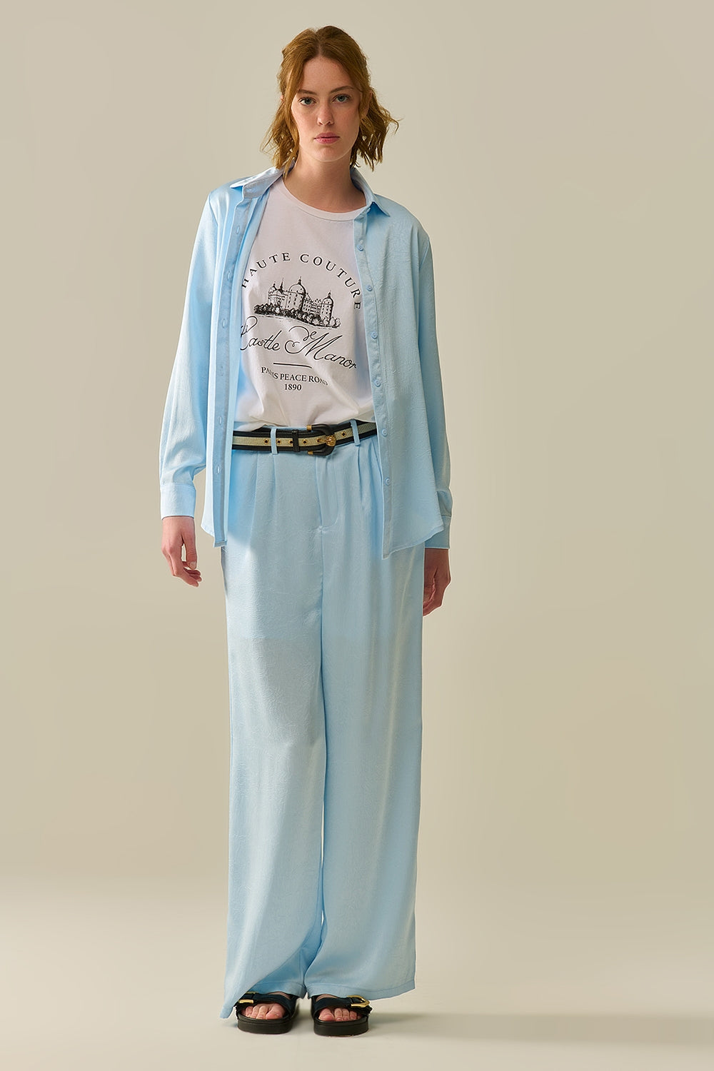 Baby Blue Buttoned Shirt in Satin