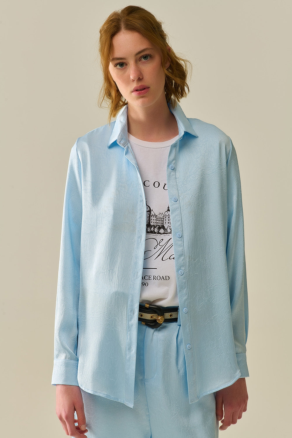 Baby Blue Buttoned Shirt in Satin