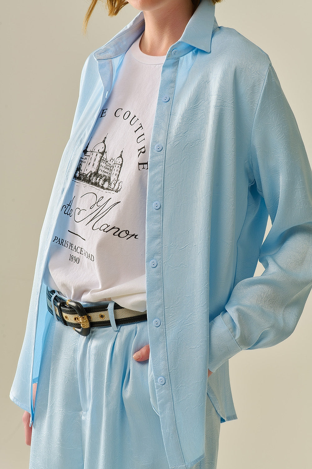 Baby Blue Buttoned Shirt in Satin