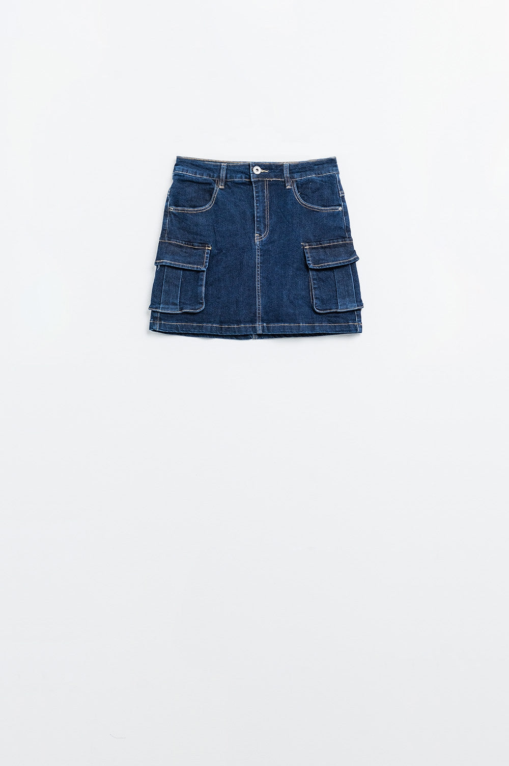 Cargo Denim Skirt in Dark Wash with Contrasting Stitching