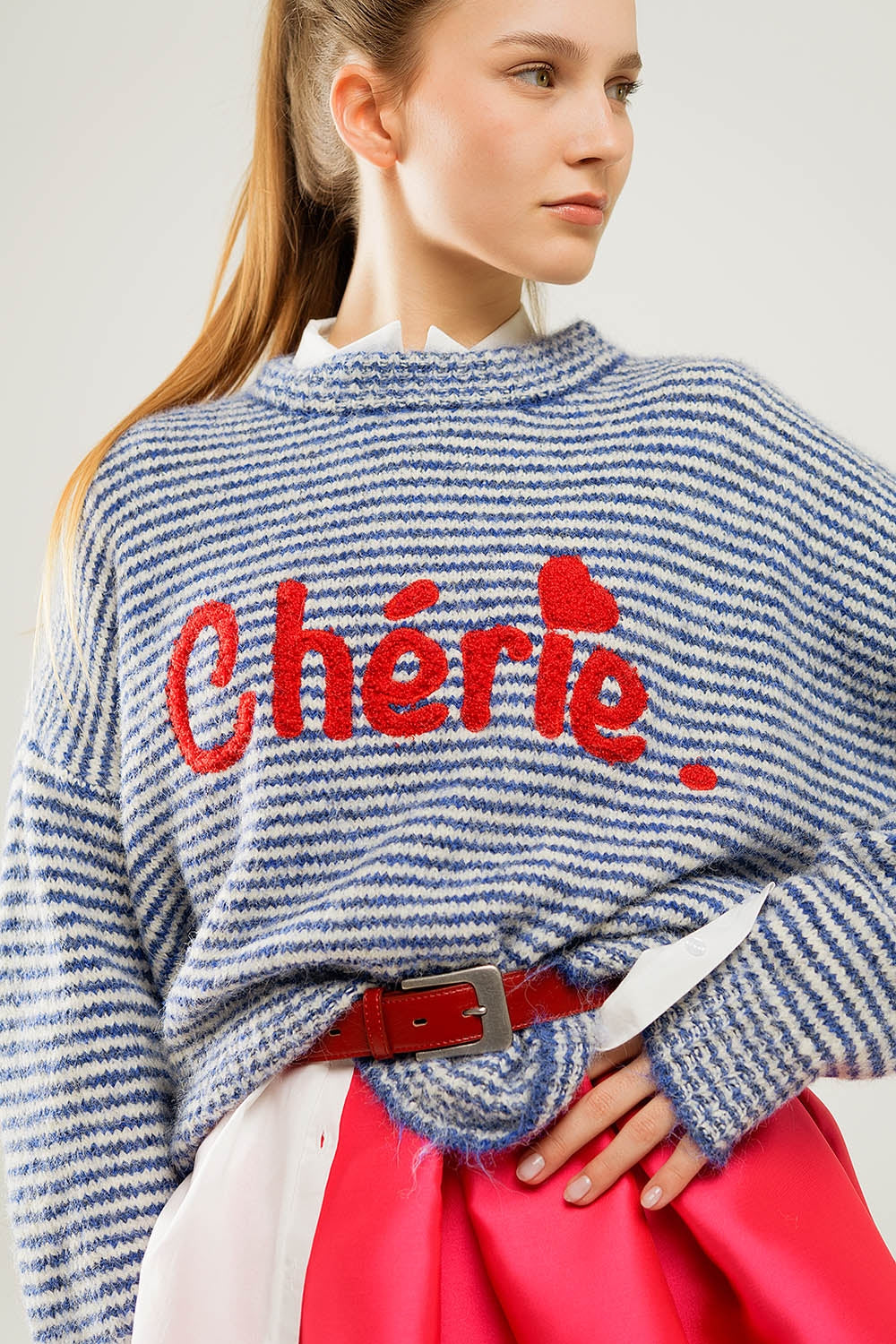 Chunky Stripey Relaxed Sweater in Blue and White