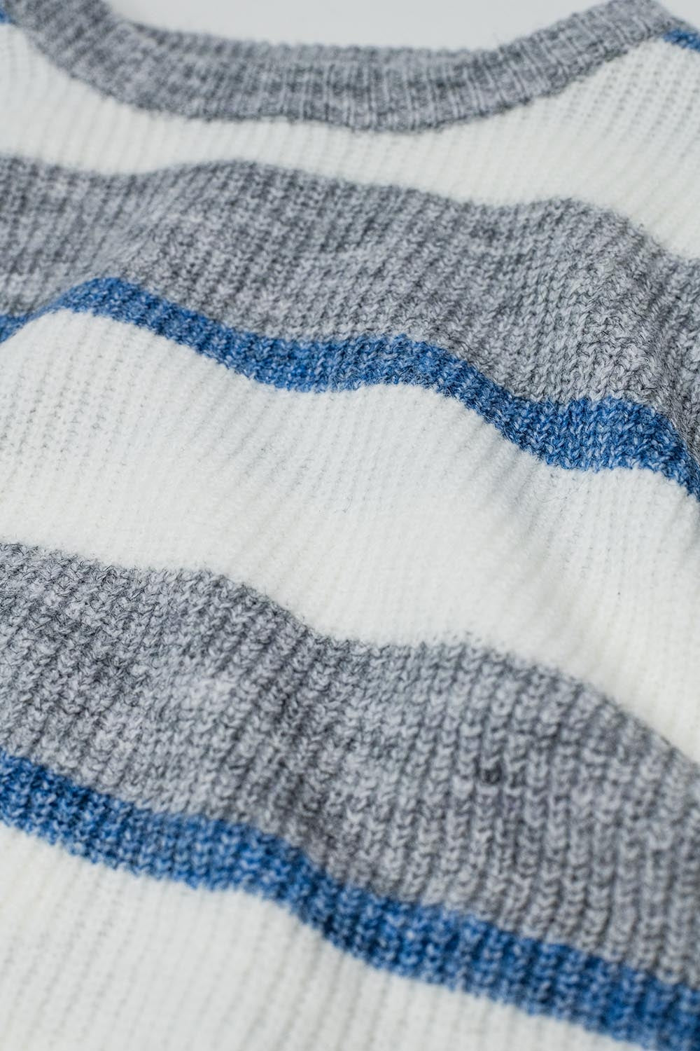 Grey Jersey with Ecru and Blue Stripes