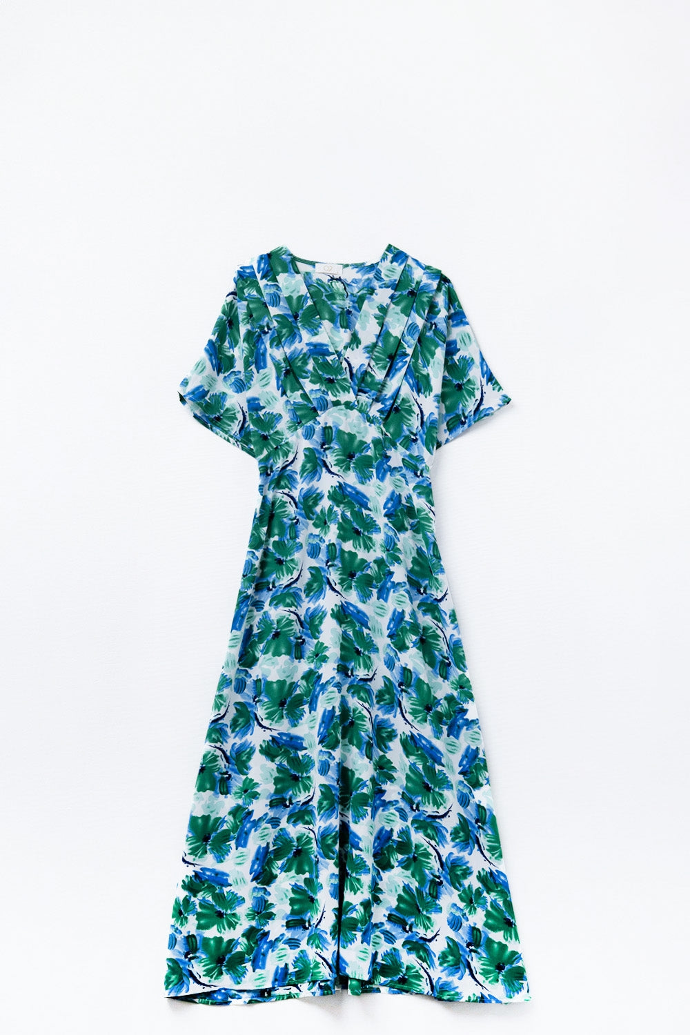 Maxi Floral Print Dress in Satin Fabric with Dropped Sleeves