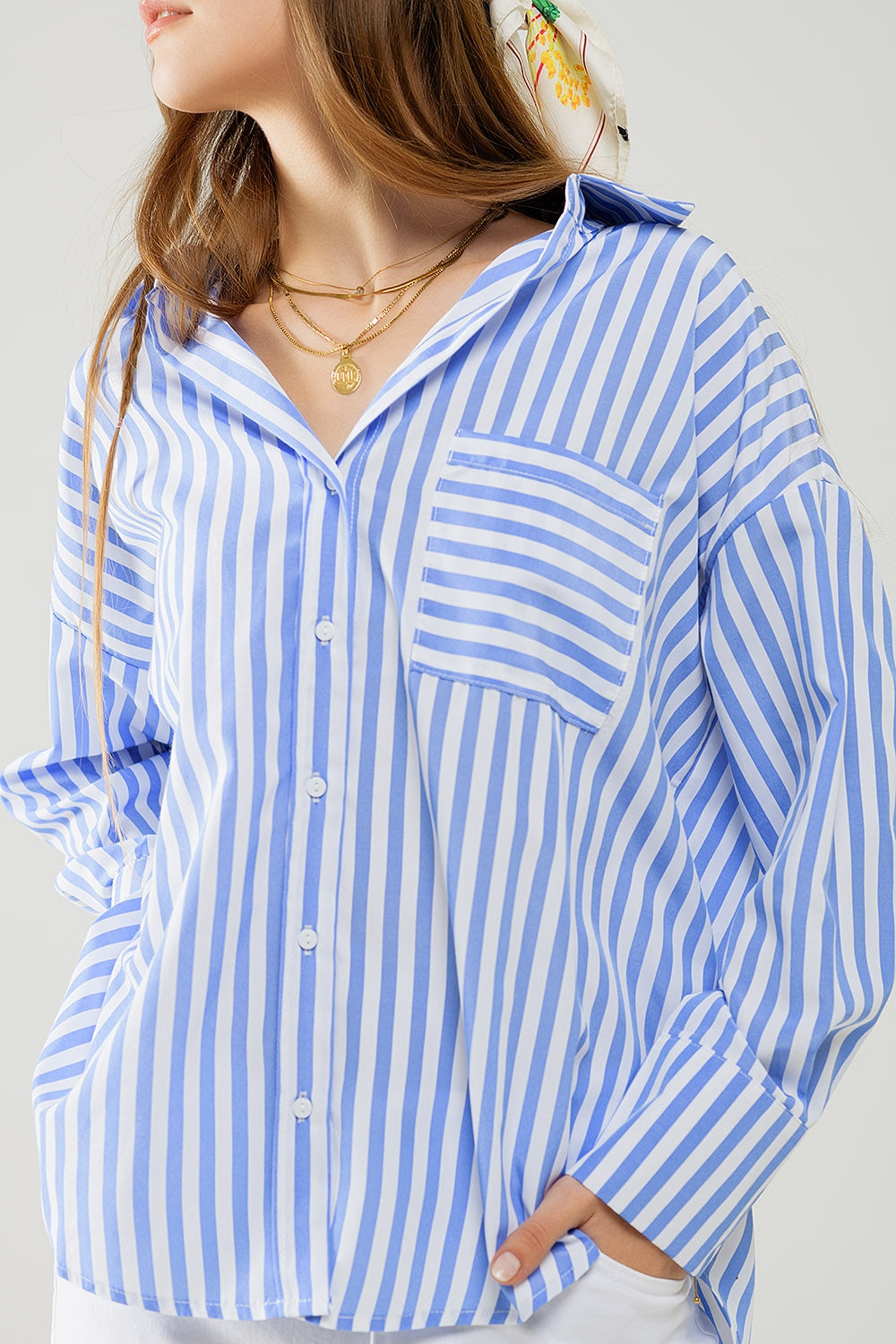 Relaxed Light Blue Striped Blouse