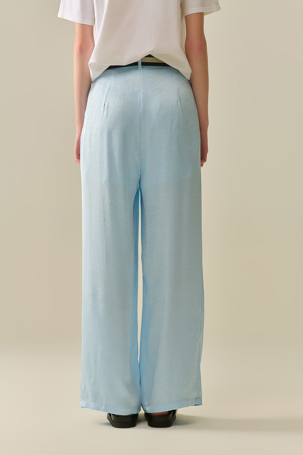 Tailored Satin Pants with Wide Leg in Baby Blue