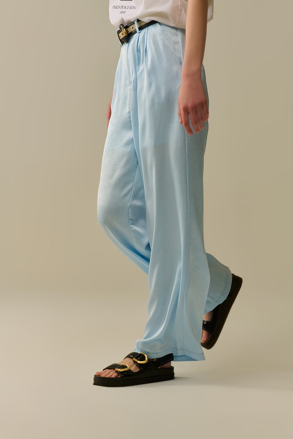 Tailored Satin Pants with Wide Leg in Baby Blue