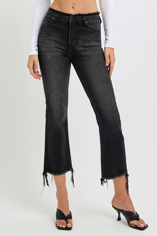 RISEN Raw Hem Cropped Flare Jeans