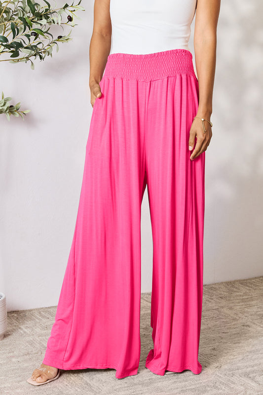 Double Take Smocked Wide Waistband Pants