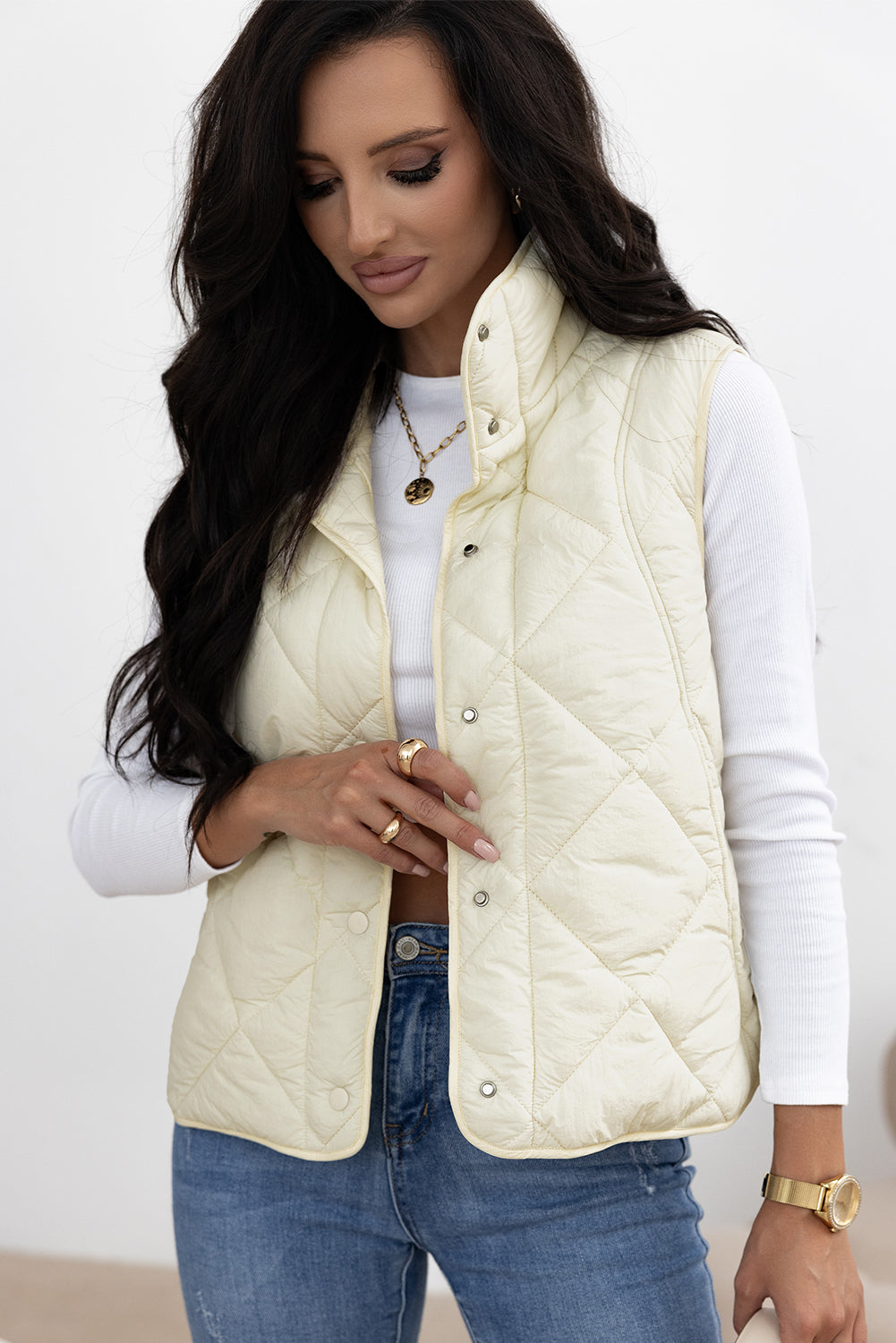 Snap Down Texture Vest with Pockets