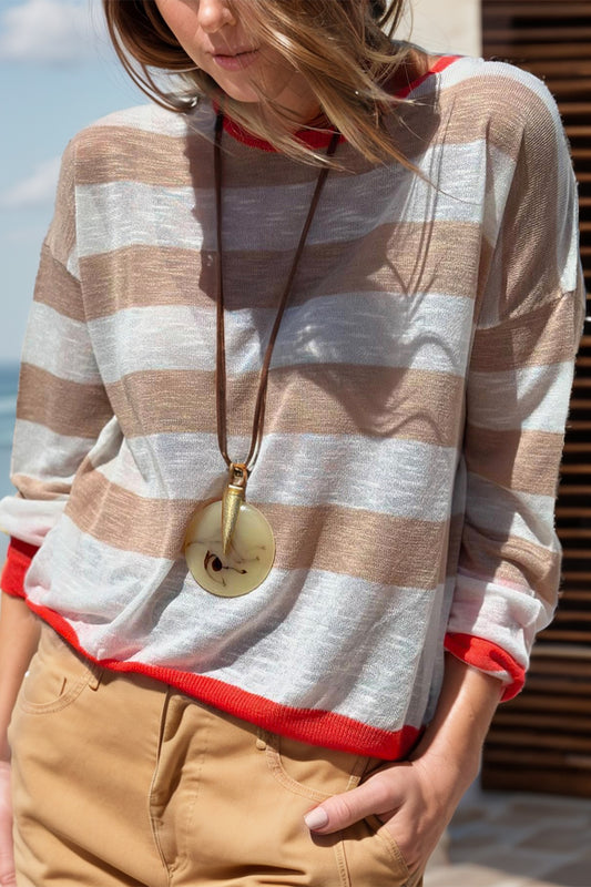 Contrast Striped Lightweight Sweater