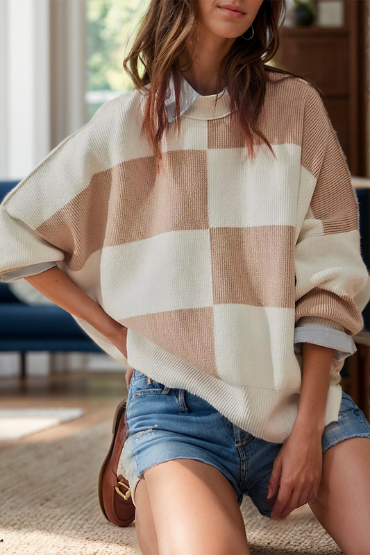 Color Block Checkered Sweater