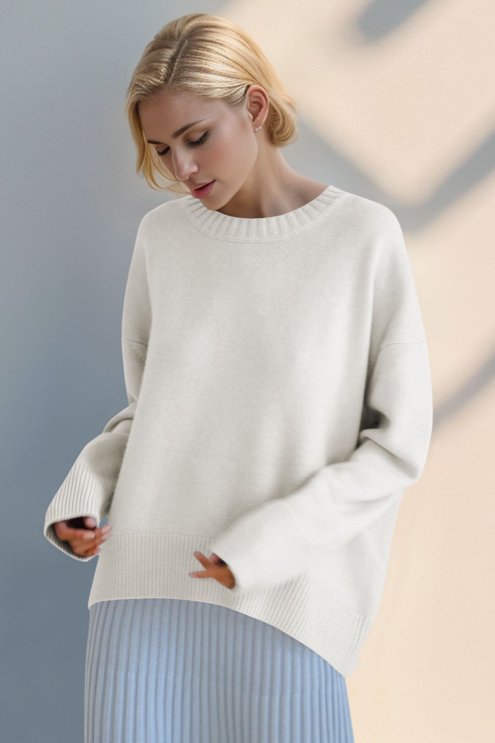 Basic Bae Crewneck Dropped Shoulder Sweater