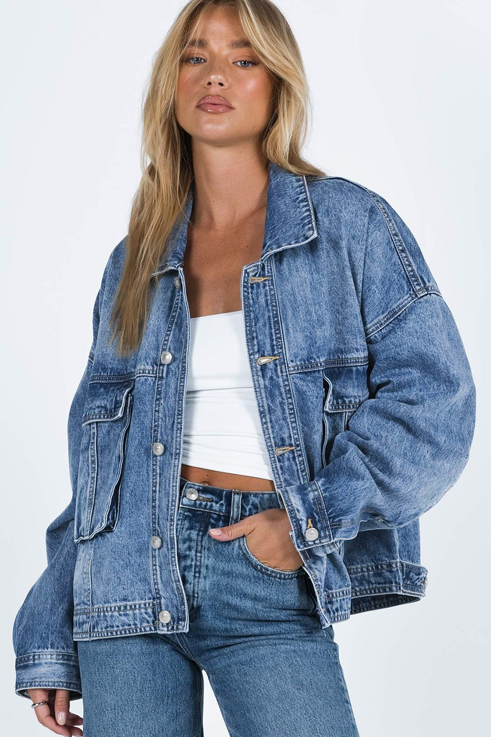 Collared Button Up Denim Jacket