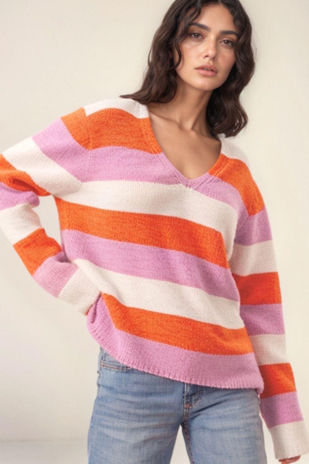 Color Block V-Neck Sweater