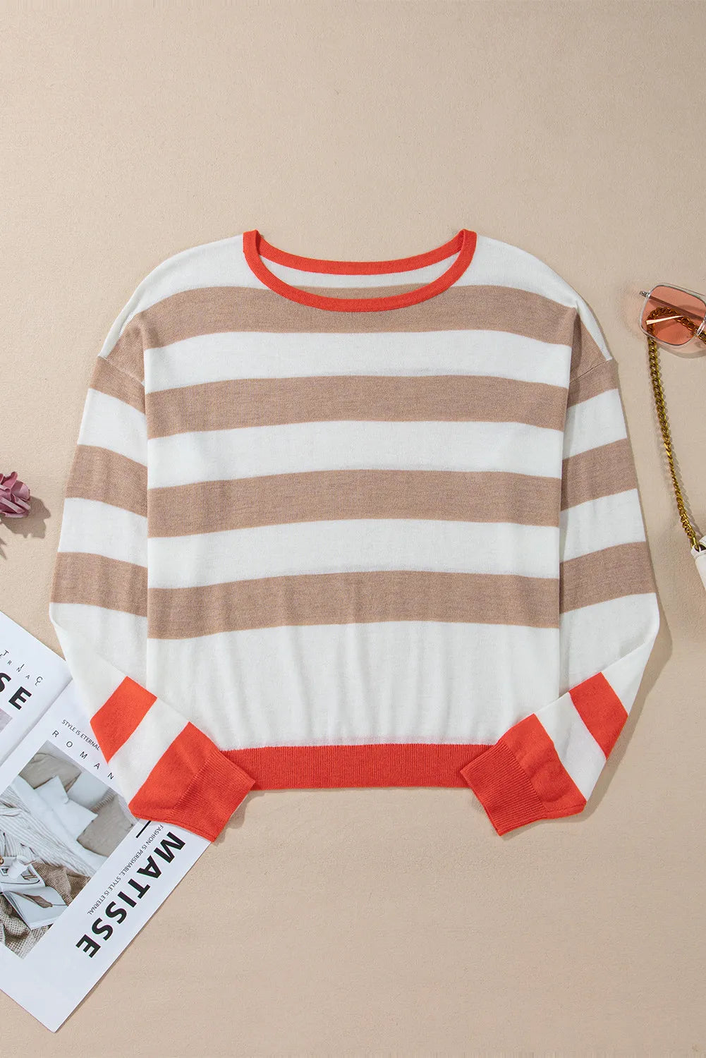 Contrast Striped Lightweight Sweater