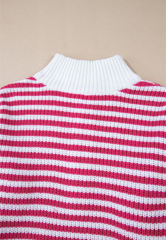 Striped Half Zip Mock Neck Sweater