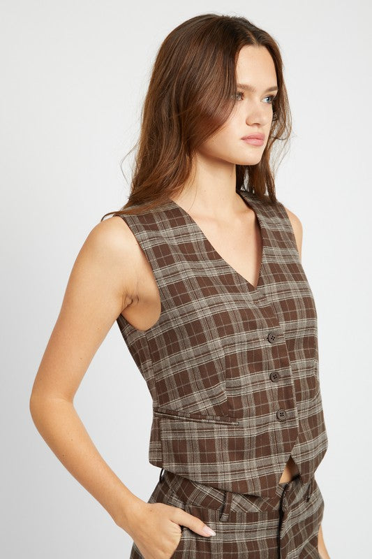 Justine Plaid Button Up Vest