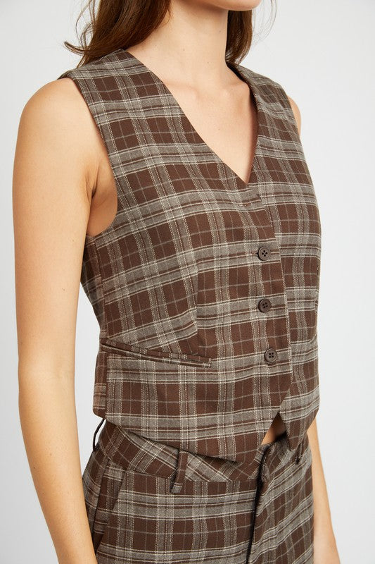 Justine Plaid Button Up Vest