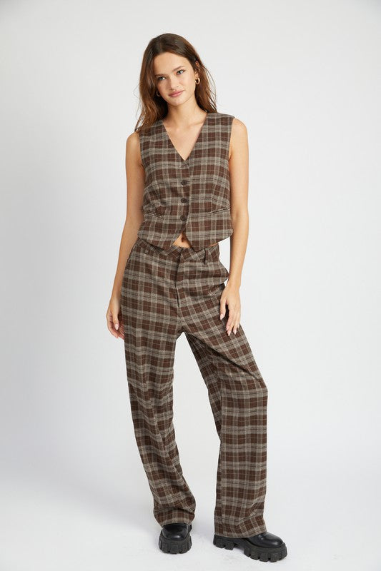 Justine Plaid Button Up Vest