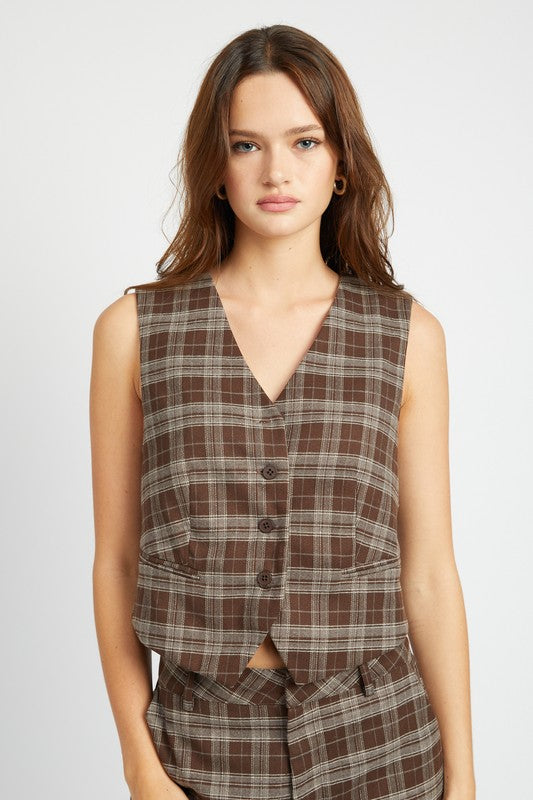 Justine Plaid Button Up Vest