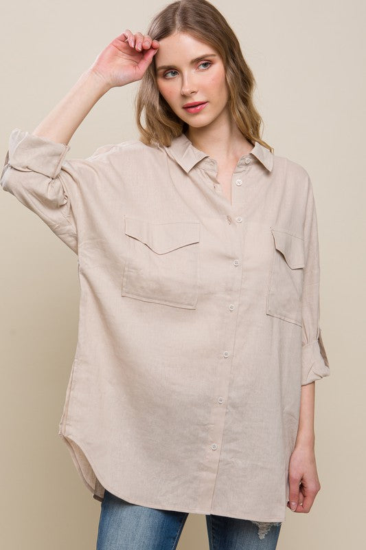 Linen Oversized Button Down Shirt