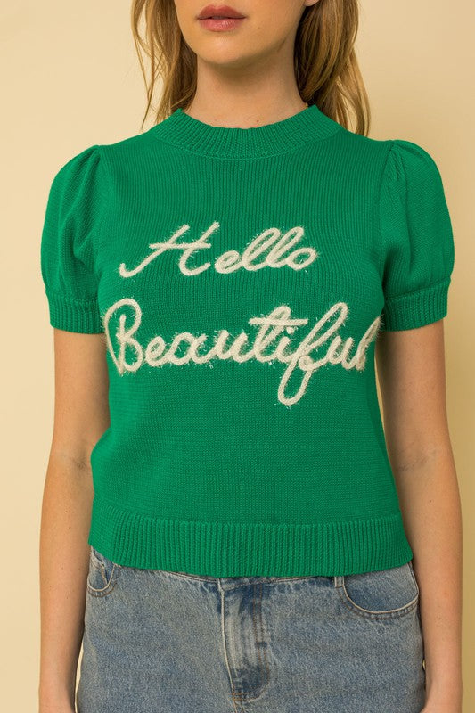 Hello Beautiful Script Sweater