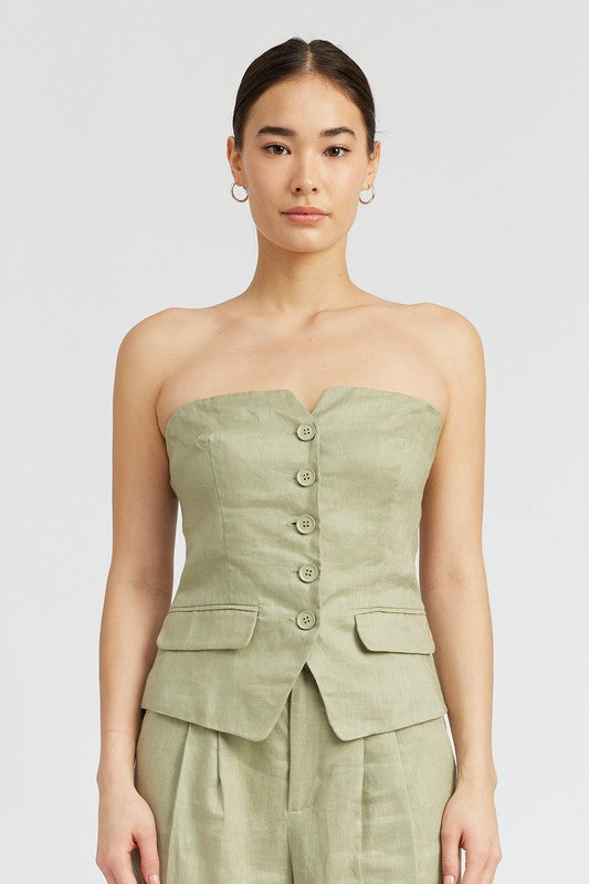 Button Down Strapless Vest