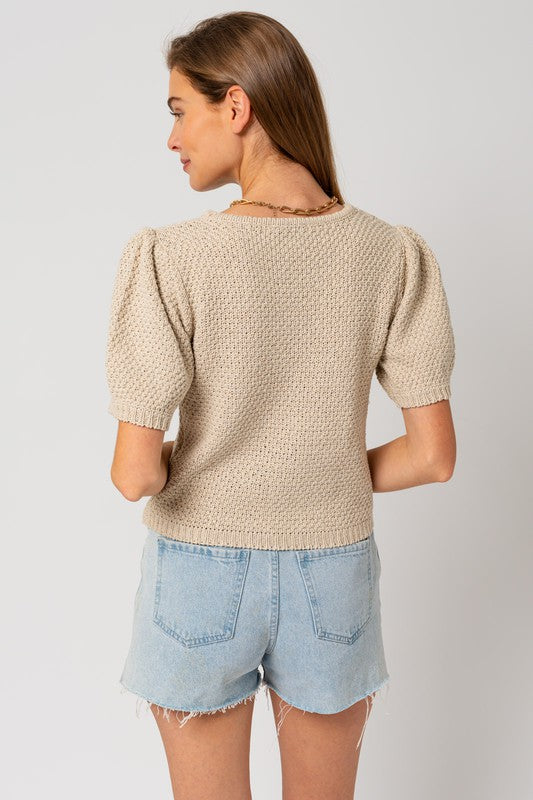 Puff Sleeve Round Neck Sweater