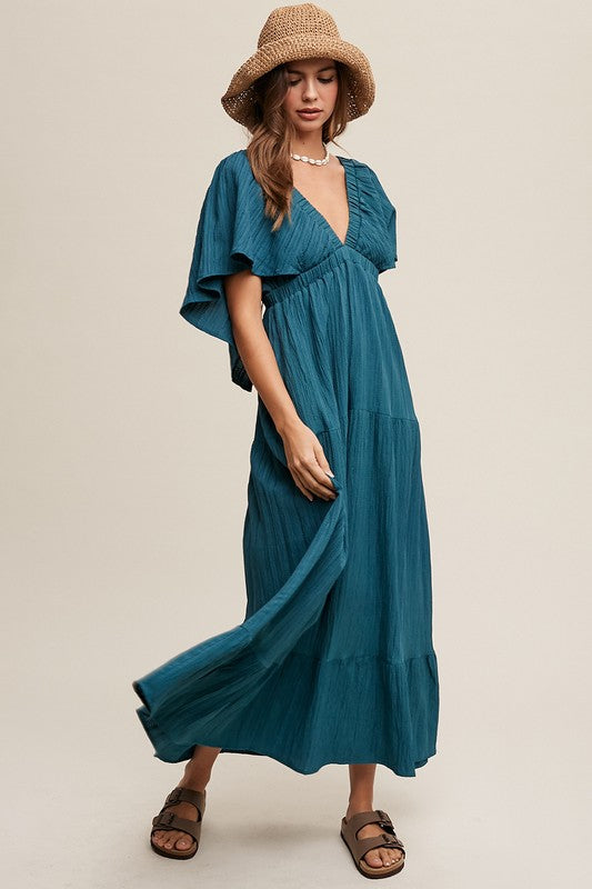 V-neck Ruffle Sleeve Vacation Dress