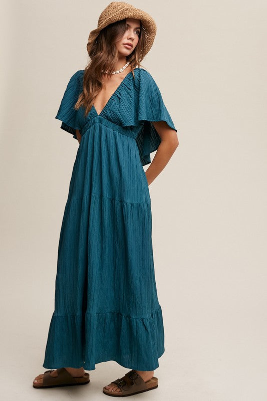 V-neck Ruffle Sleeve Vacation Dress