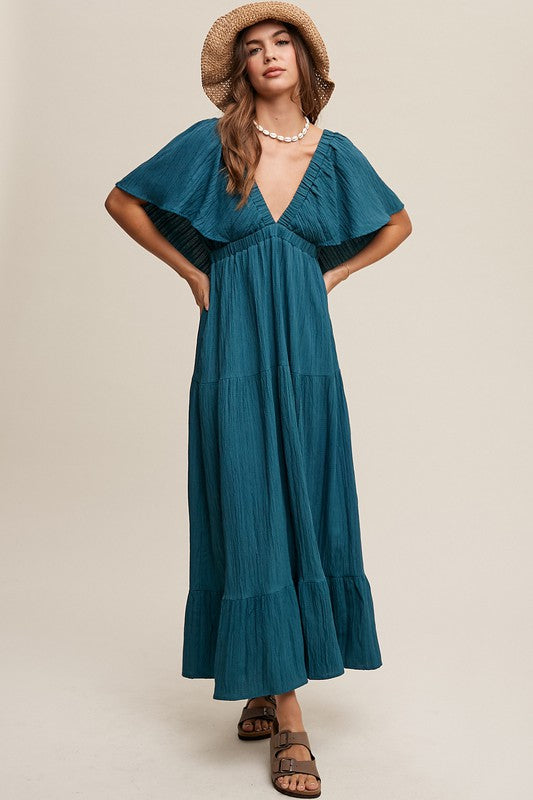 V-neck Ruffle Sleeve Vacation Dress