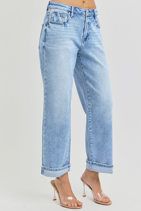 RISEN Ankle Wide Leg Cuffed Jeans