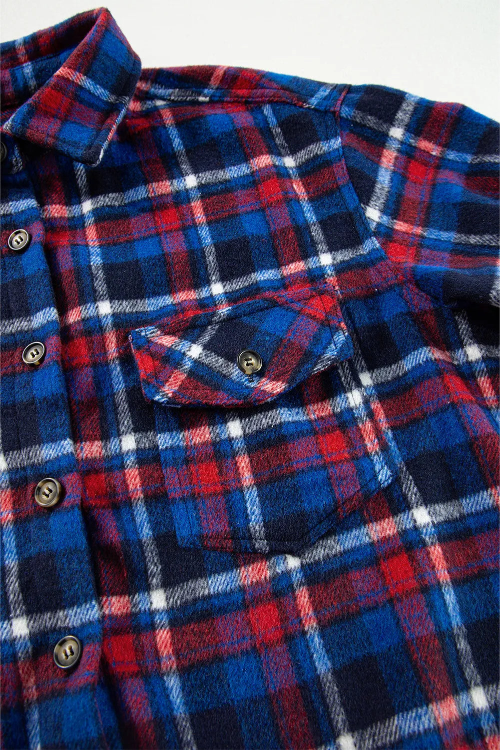 Navy and Red Plaid Collared Shirt