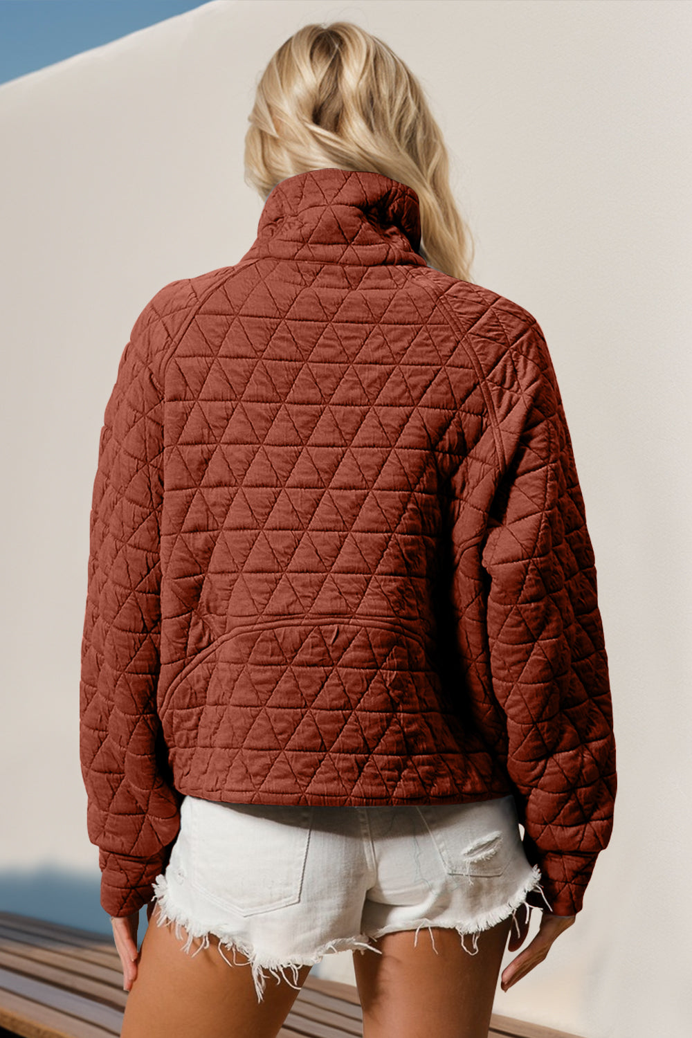 Double Take Half Zip Quilted Kangaroo Pocket Sweatshirt