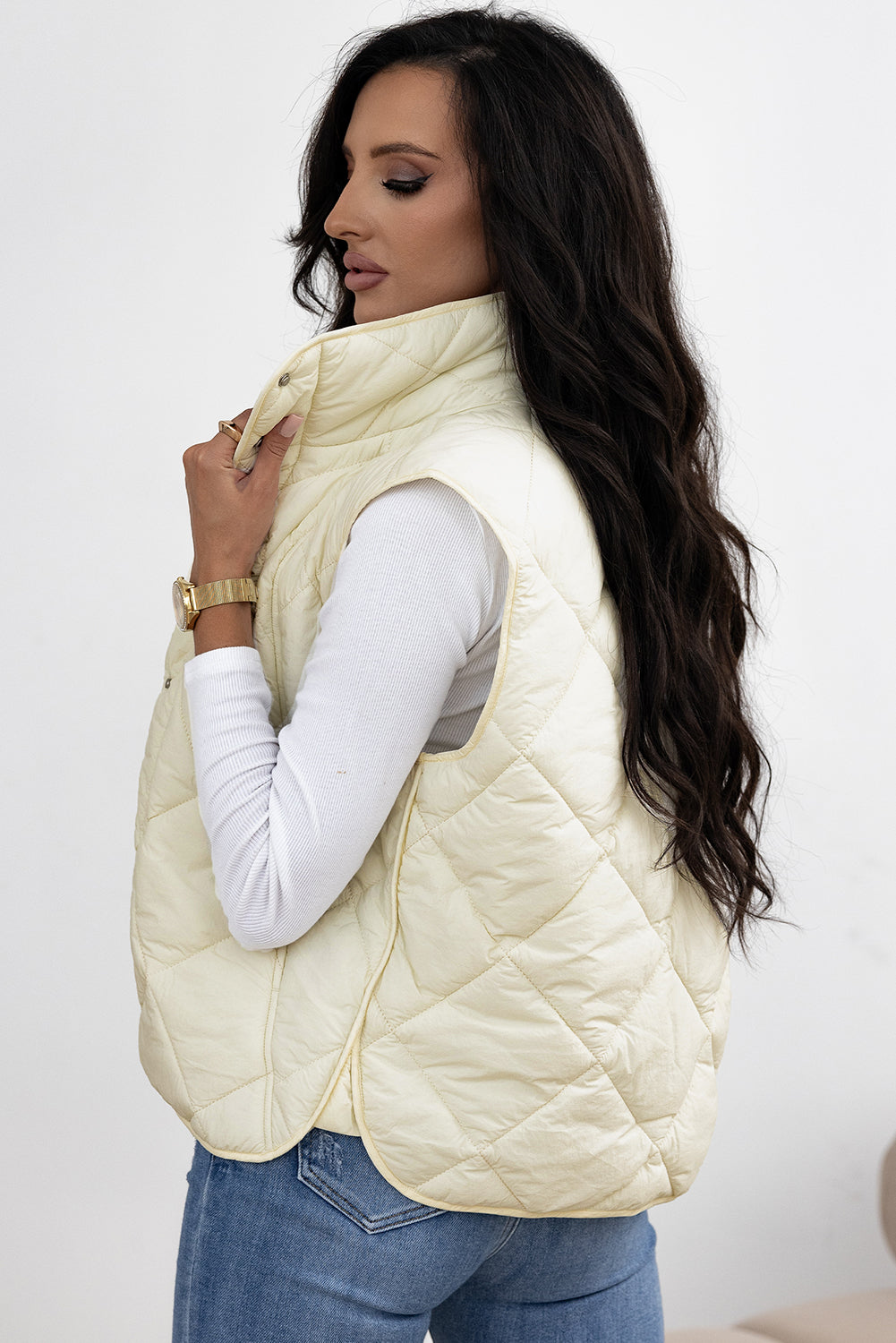 Snap Down Texture Vest with Pockets