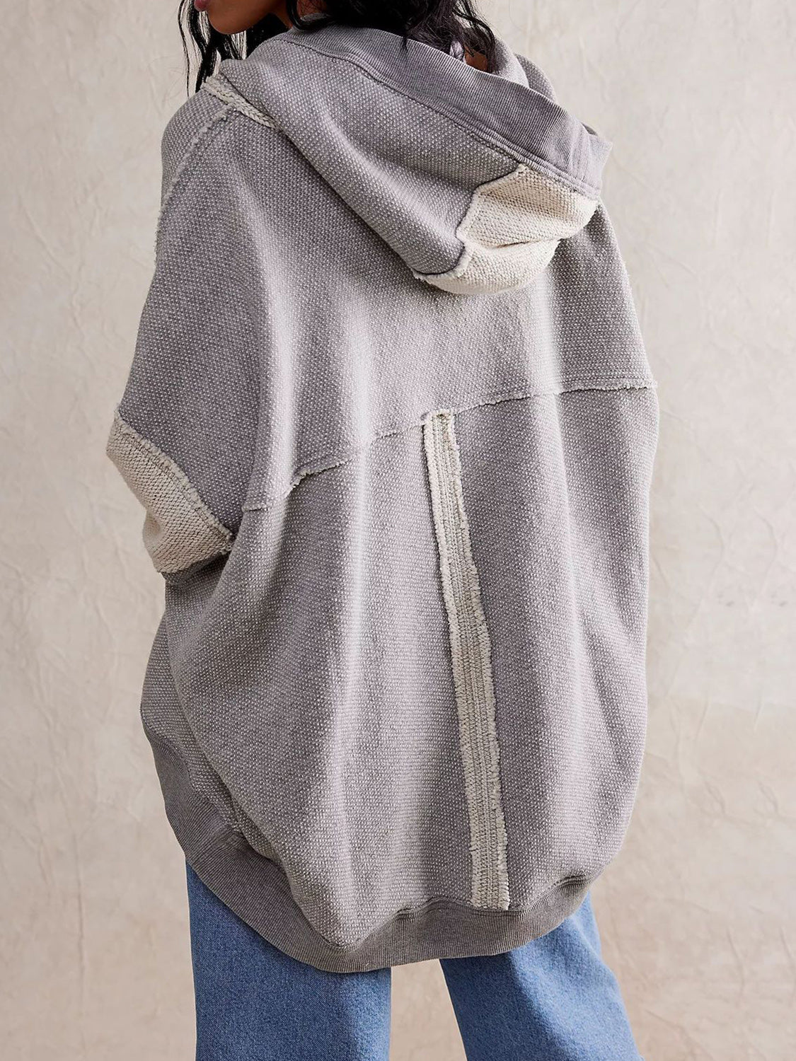 Exposed Seam Batwing Sleeve Hooded Cardigan