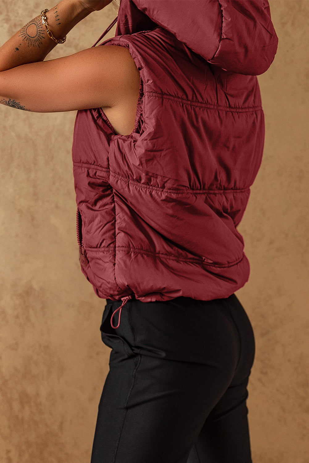 Drawstring Zip Up Hooded Vest