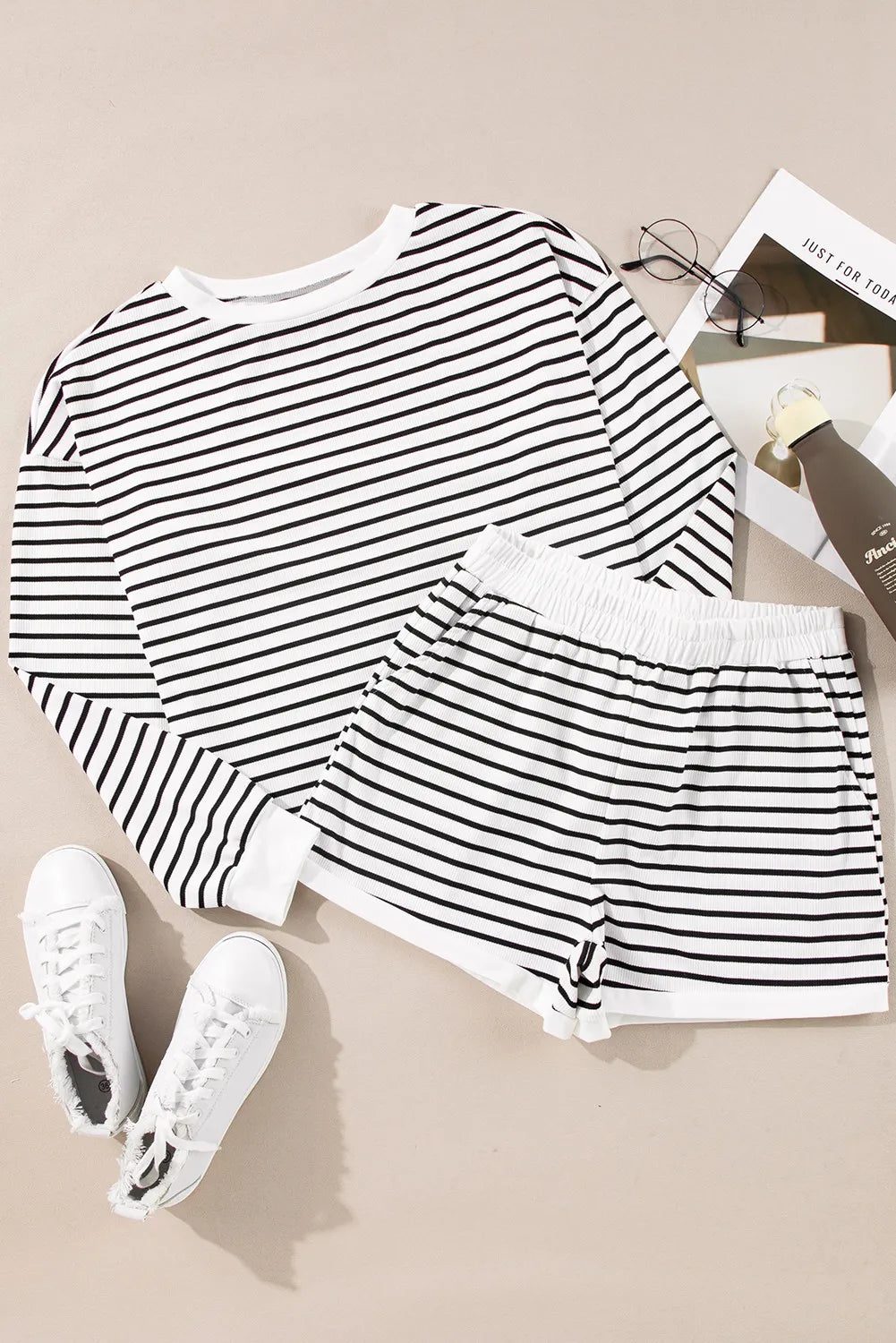 Striped Long Sleeve Top and Shorts Set