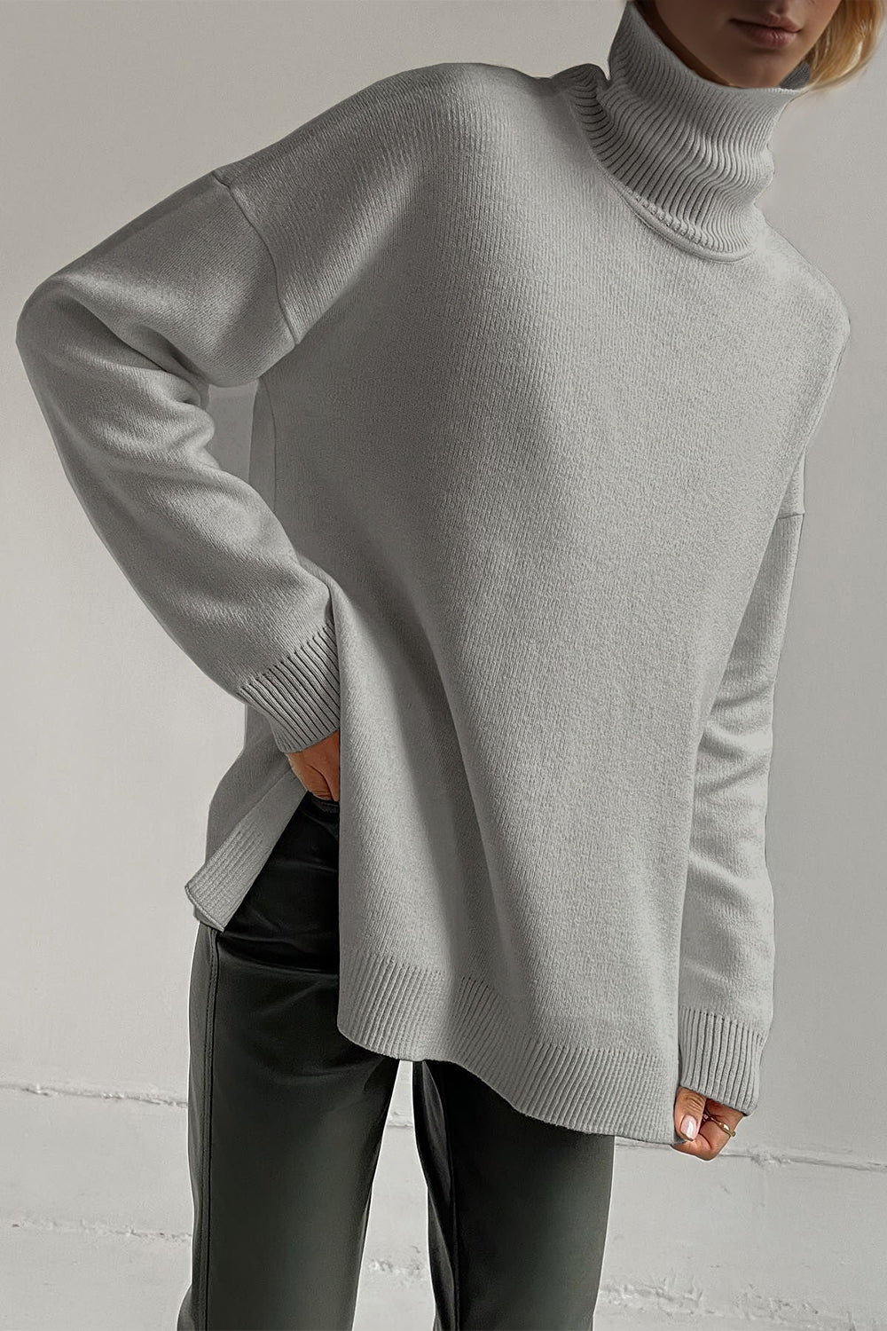 Basic Bae Side Slit Turtleneck Sweater