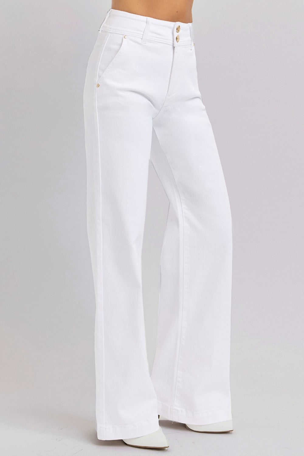 RISEN Tummy Control White Wide Leg Jeans