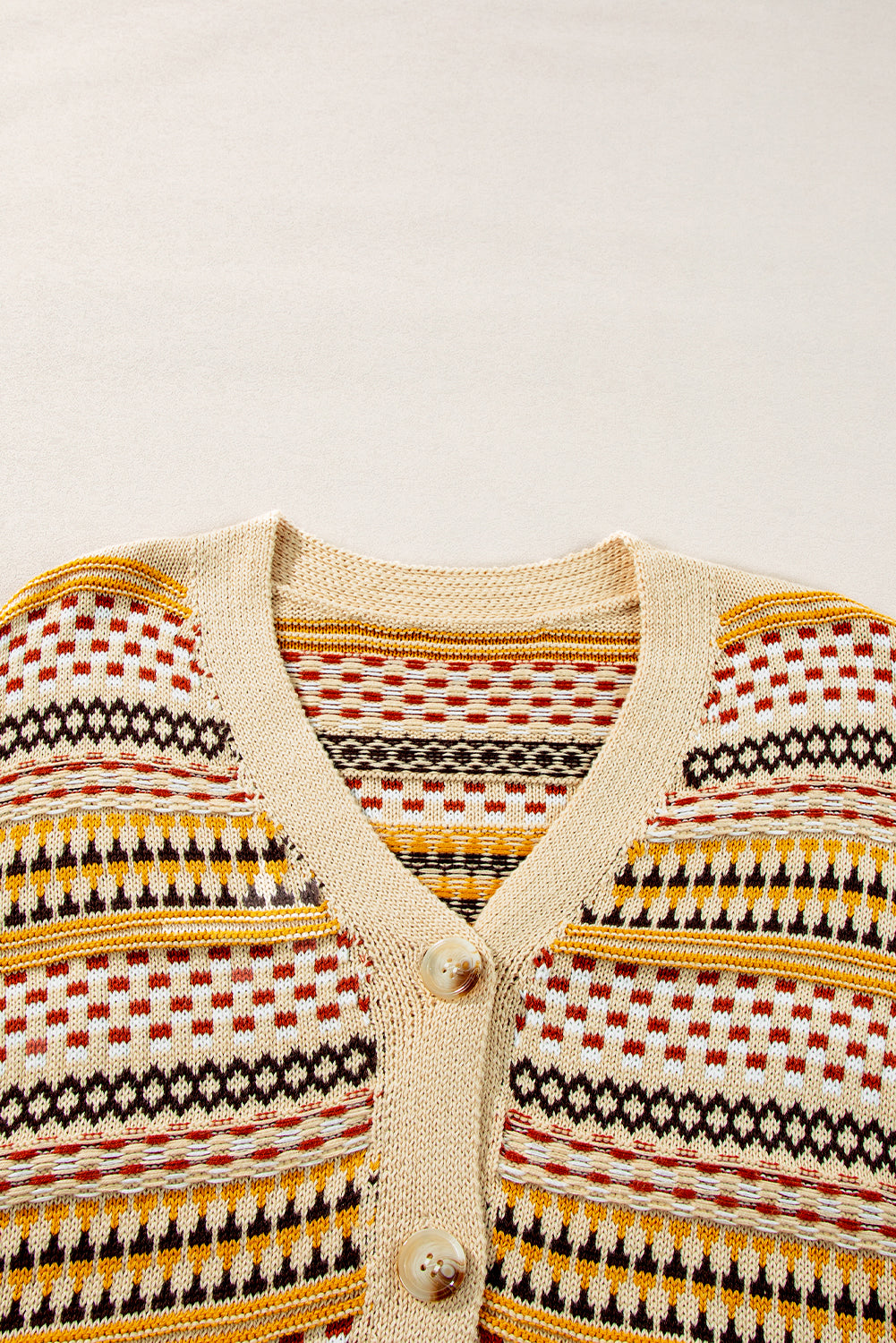 Button Down Neutral Print Cardigan