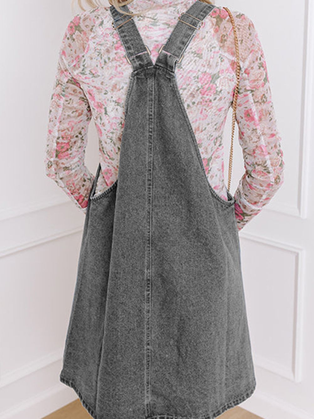 Button Down Grey Denim Overall Dress