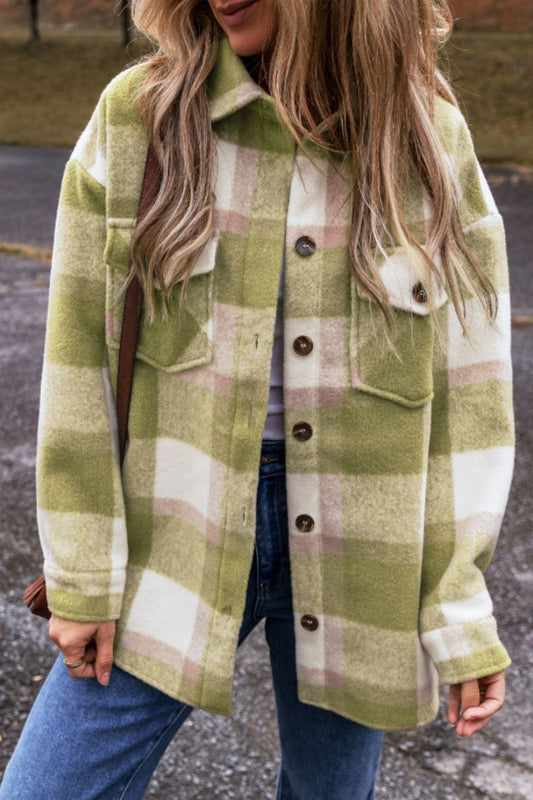 Pocketed Olive Plaid Shacket