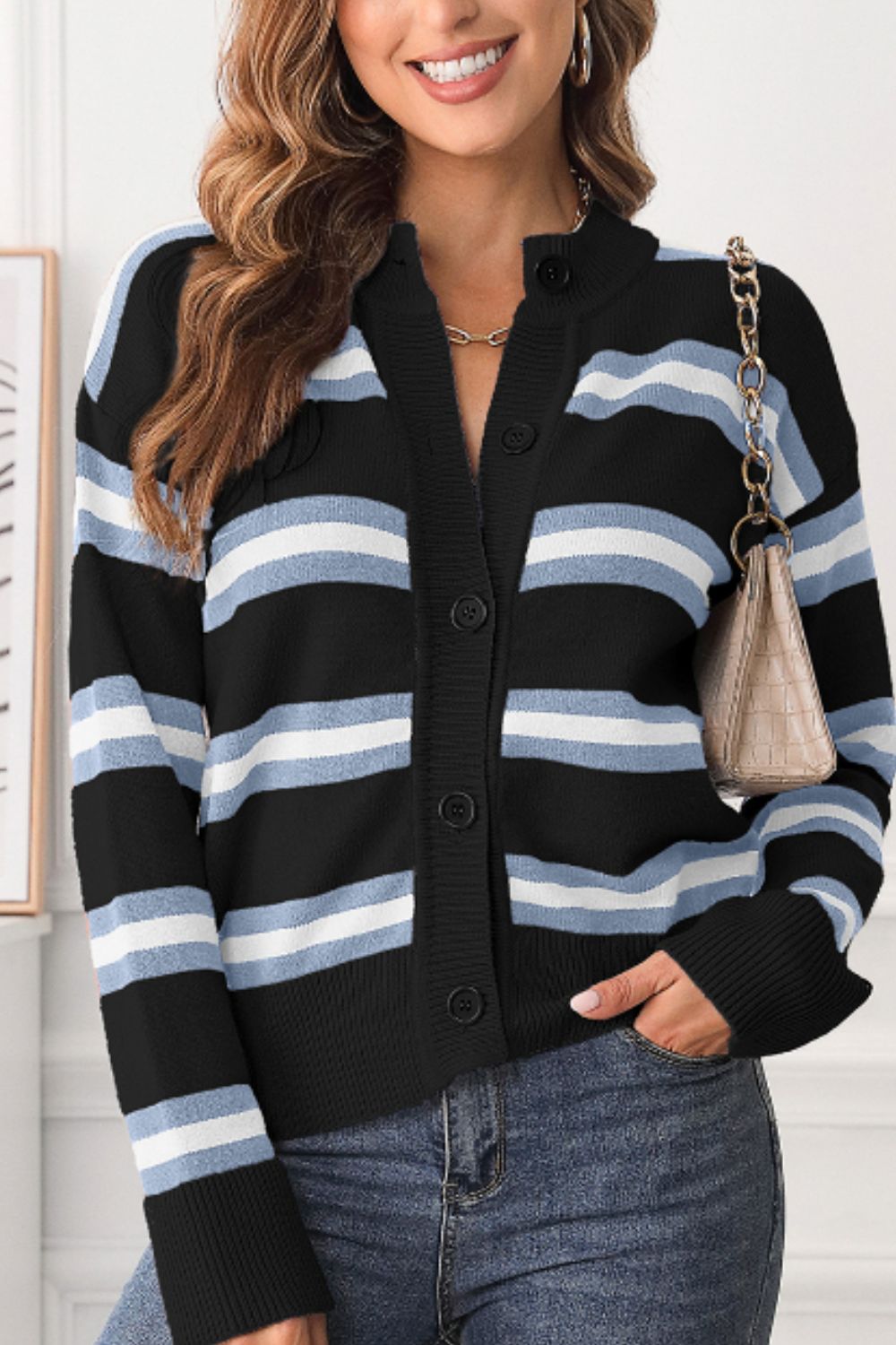 Striped Full Button Cardigan