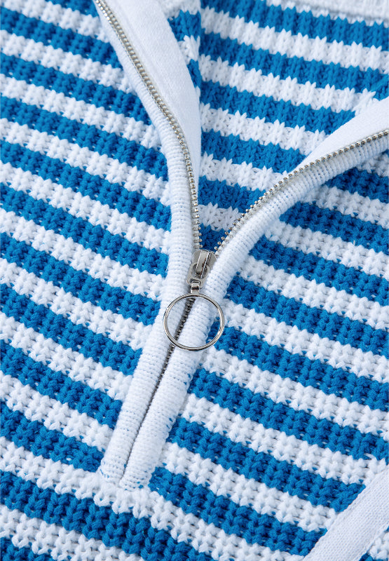 Striped Half Zip Mock Neck Sweater