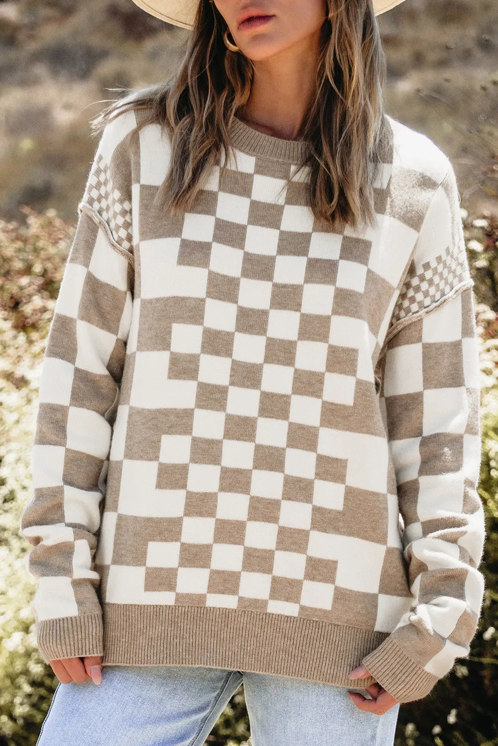 Checkered Round Neck Sweater