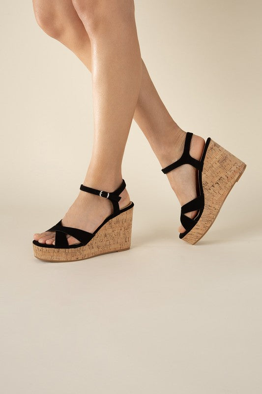 Sedona Wedge Heel Sandals in Black