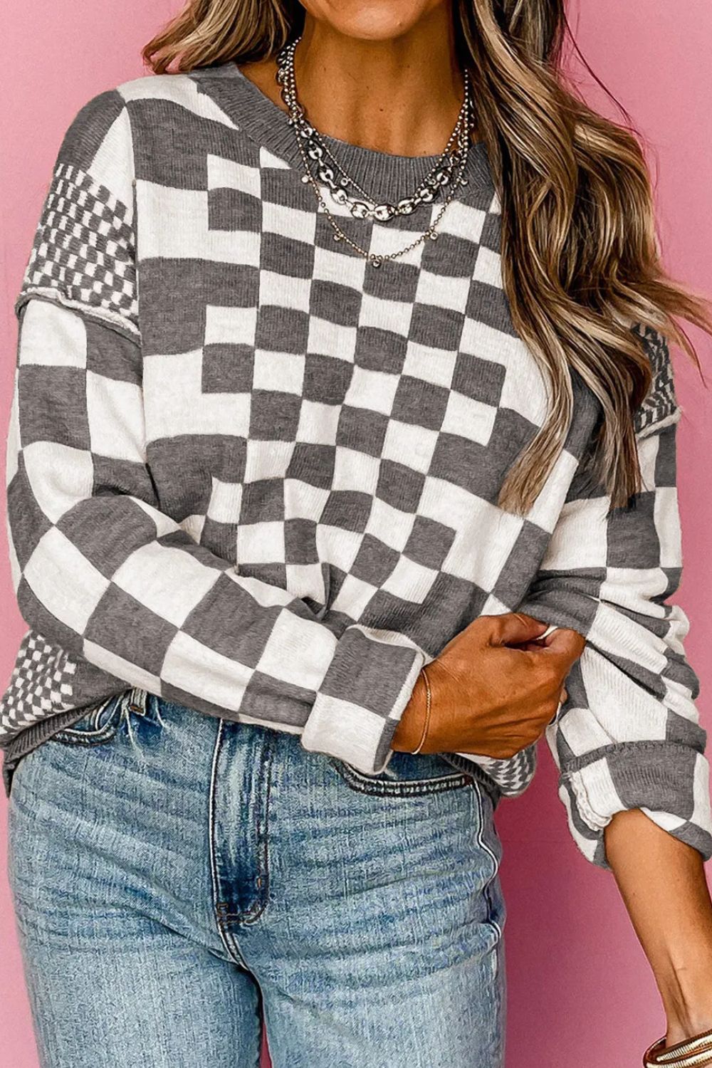 Checkered Round Neck Sweater