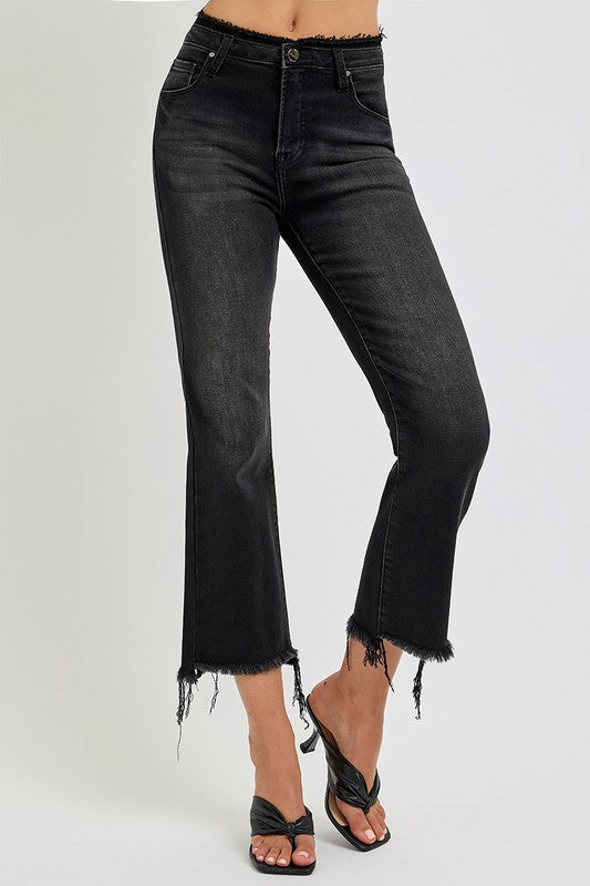 RISEN Raw Hem Cropped Flare Jeans