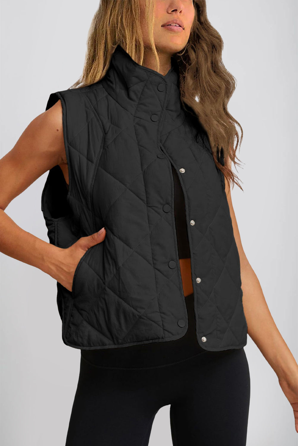 Snap Down Texture Vest with Pockets